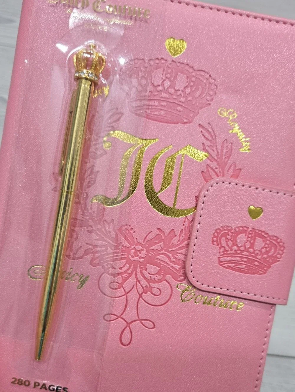 Juicy Couture Pink Notebook with Gold Crown Pen Set